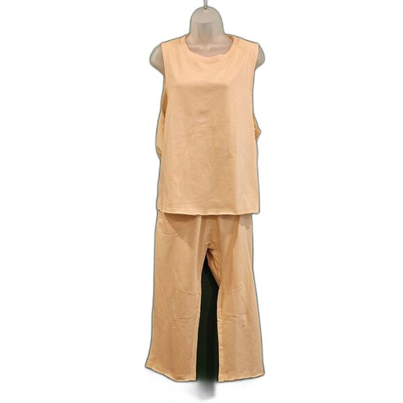 2 Piece Cotton Linen Sleeveless Crop Tank Wide Leg Pant Set Sz M - Picture 3 of 6